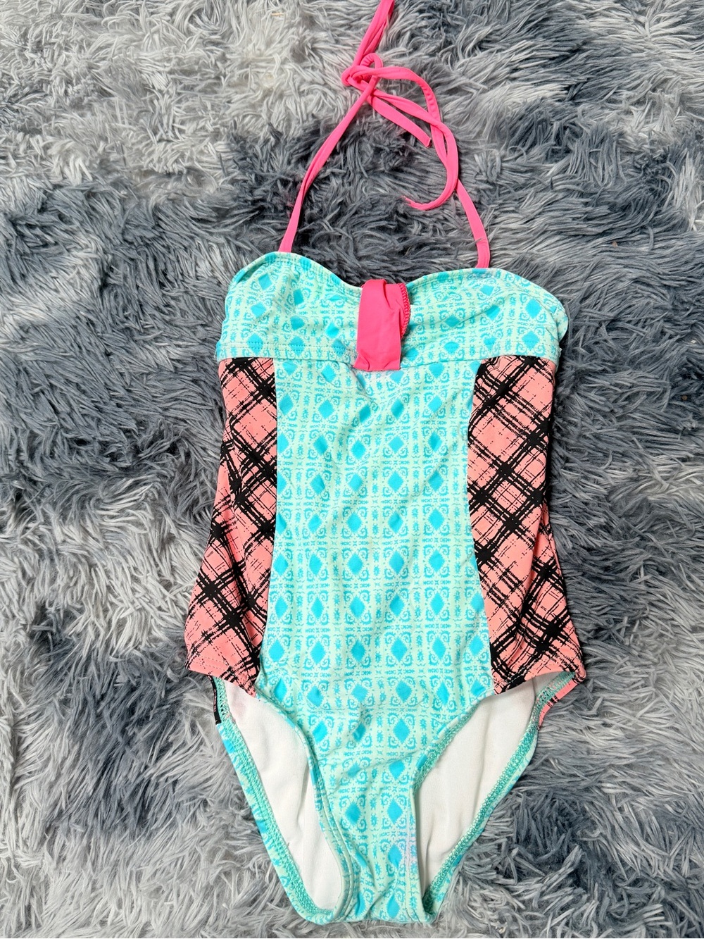 Ella Moss Girls 5T bandeau Swimsuit one piece contrasting print halter swimwear